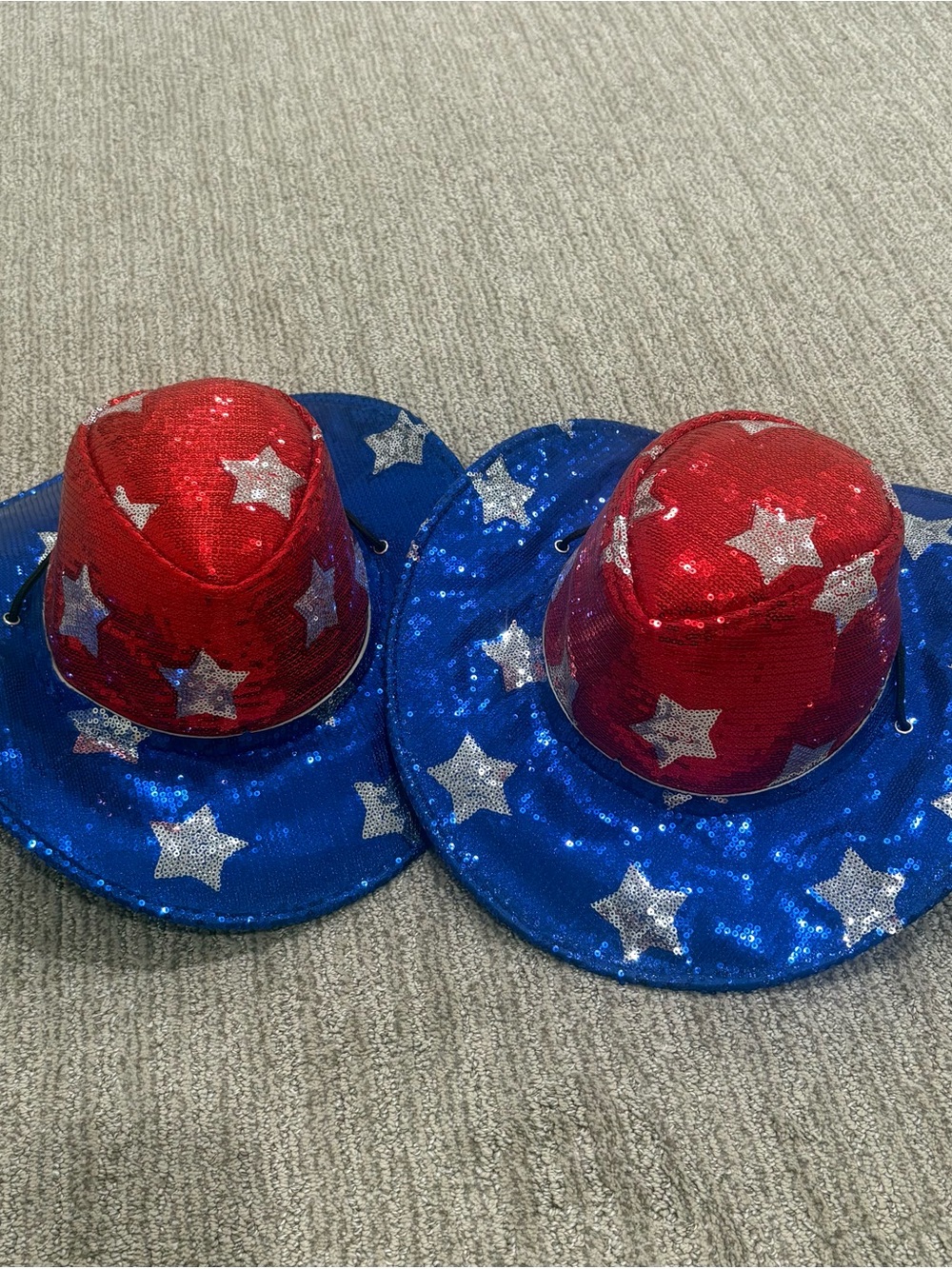 Pair of Kids Sequin Star Cowboy Hat - Red & Blue
